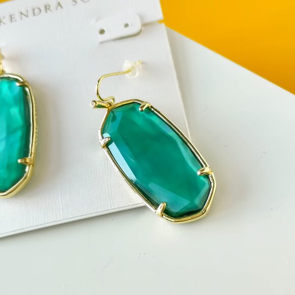 Faceted Elle Gold Jade Green Illusion Drop Earrings by Kendra Scott - Picture 3 of 3